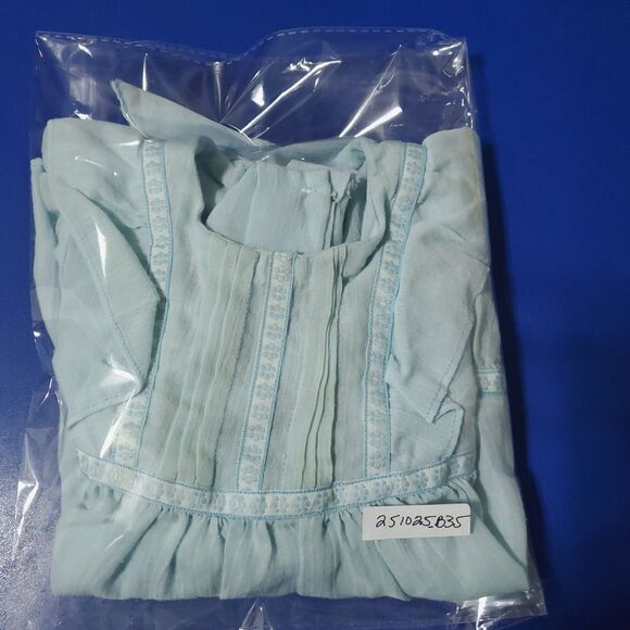 Vintage Girls Handmade Blue Dress Puff Sleeves Back Bow Bodice Pleats & Ruffles - Picture 11 of 11